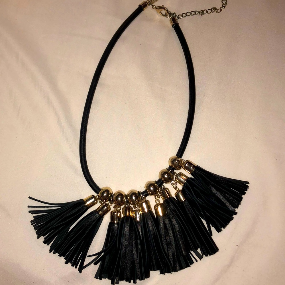 Leather and gold Tassel Necklace